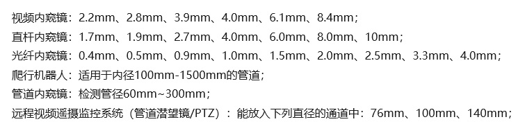 韋林工業內窺鏡直徑匯總 韋林工業內窺鏡直徑匯總
